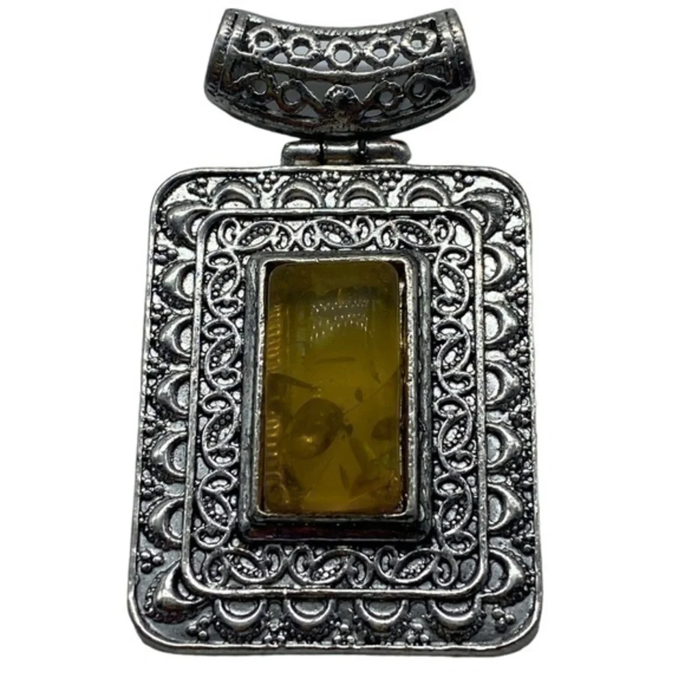 Pressed Amber Gemstone Sterling Silver 925 Pendant 2.5in
